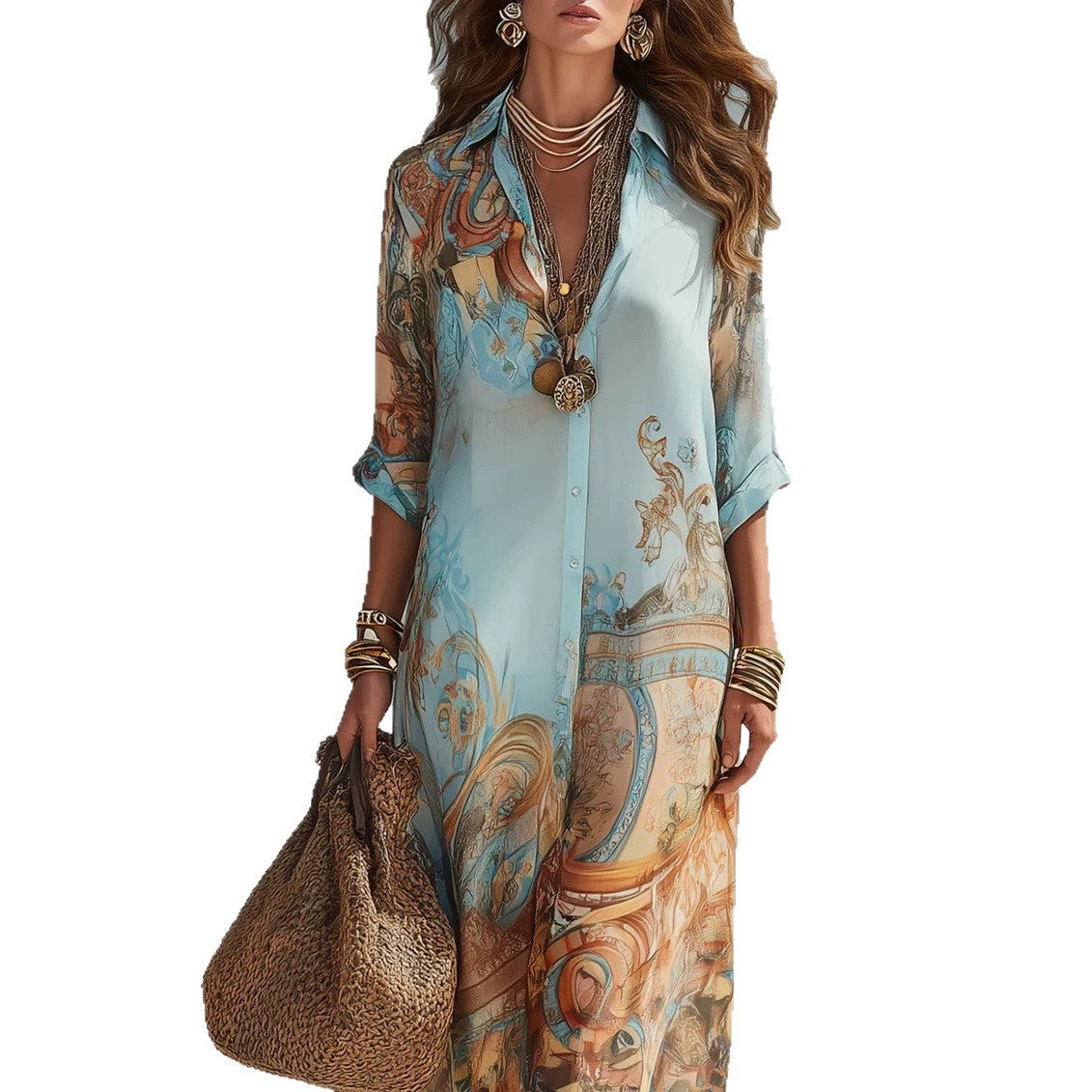 Chiffon Digital Print Fresh Vintage Flowy Women's Dress