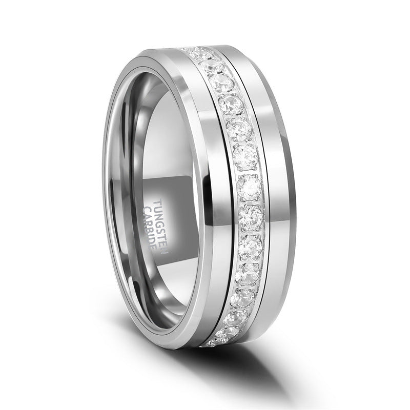 8mm zircon-set tungsten steel ring
