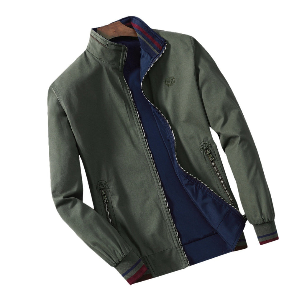 Autumn double-sided jacket for men middle-aged stand up collar casual jacket for men pure cotton casual jacket jacket for men