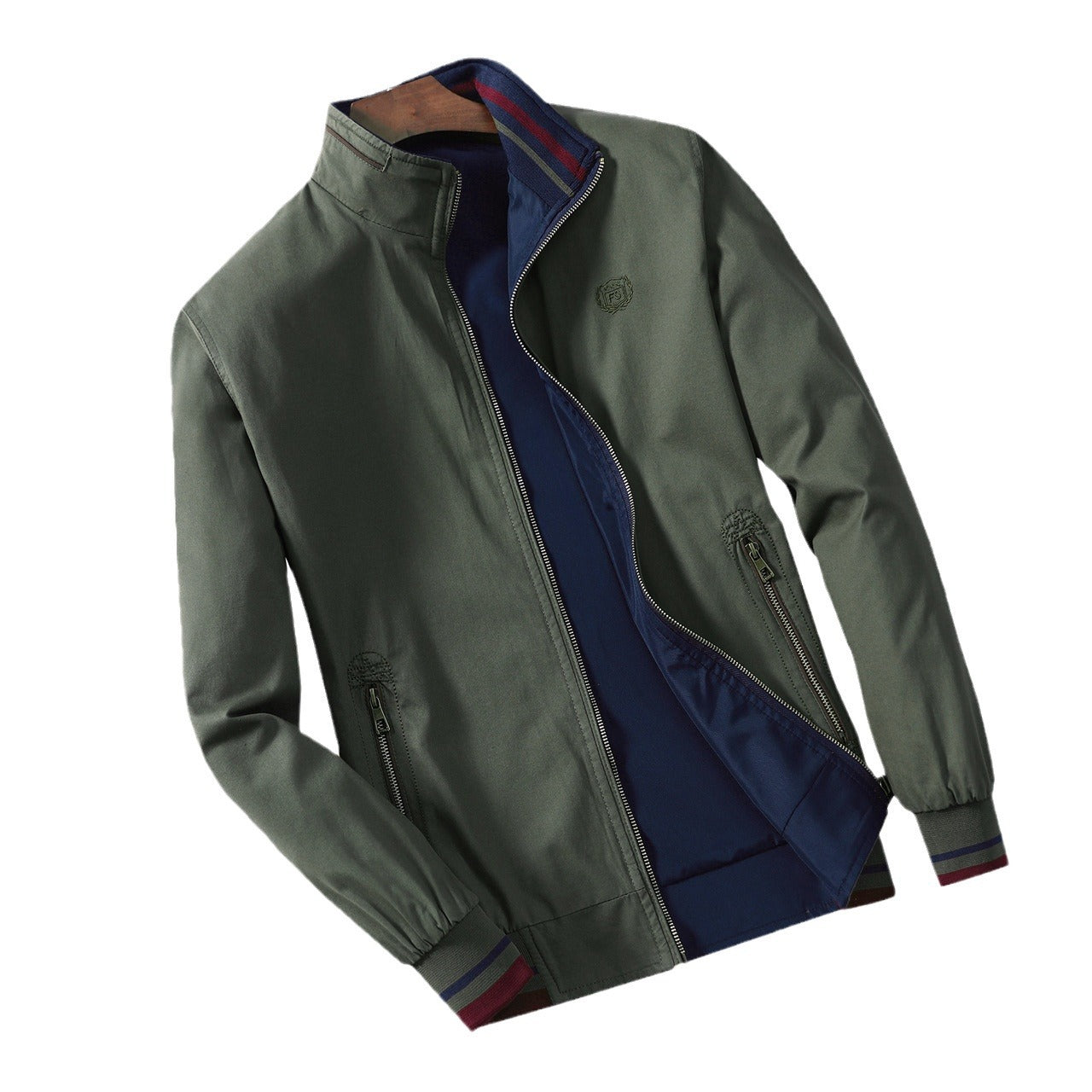 Autumn double-sided jacket for men middle-aged stand up collar casual jacket for men pure cotton casual jacket jacket for men