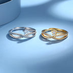 Alloy double-layer star line ring - White Gold and Golden Yellow