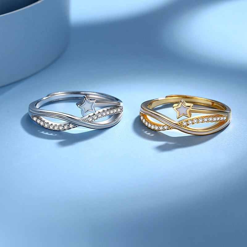 Alloy double-layer star line ring - White Gold and Golden Yellow