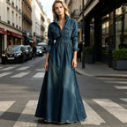 High-Waist Maxi Dress – Long Sleeves & Flip Collar