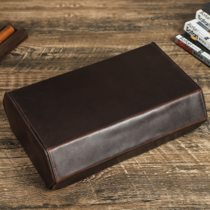 Handmade Vintage Crazy Horse Leather 8-Position Portable Mechanical Watch Storage Box