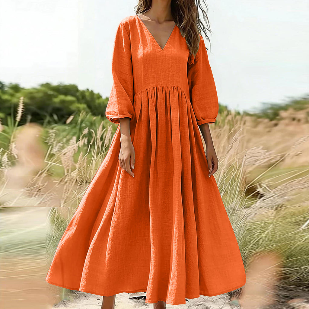 V-neck pleated dress
