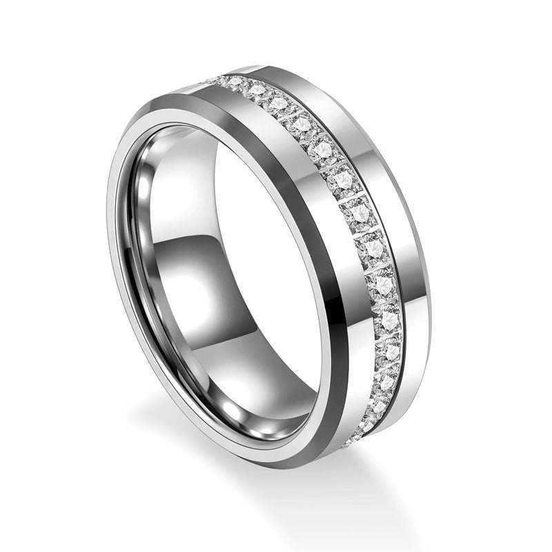 8mm zircon-set tungsten steel ring