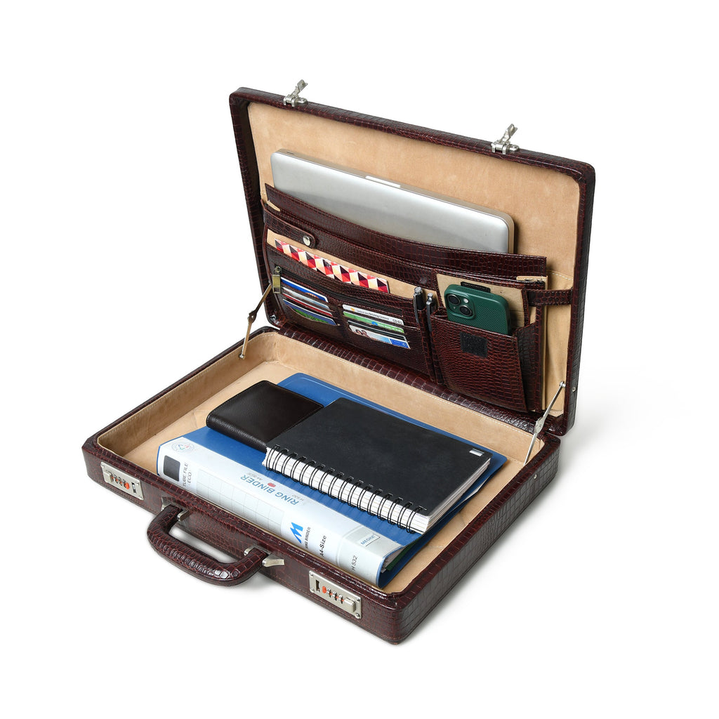 Executive Croco Leather Briefcase/Suitcase- Brown