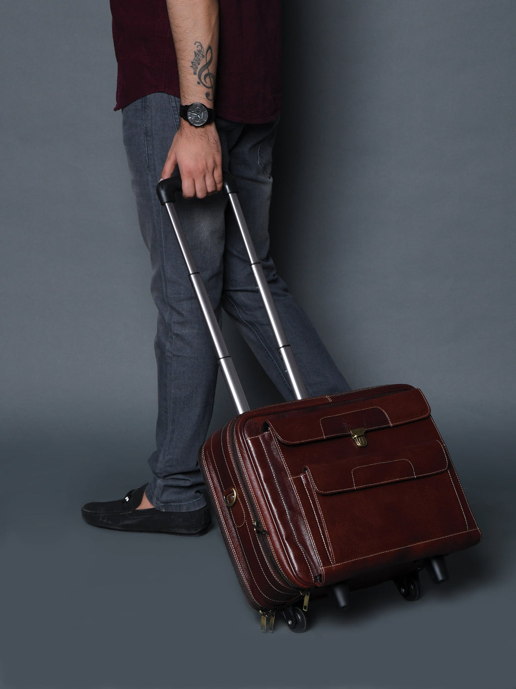 Wanderer Leather Trolly Suitcase Bag