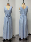Fresh Blue and White Striped Sleeveless Long Dress - blue