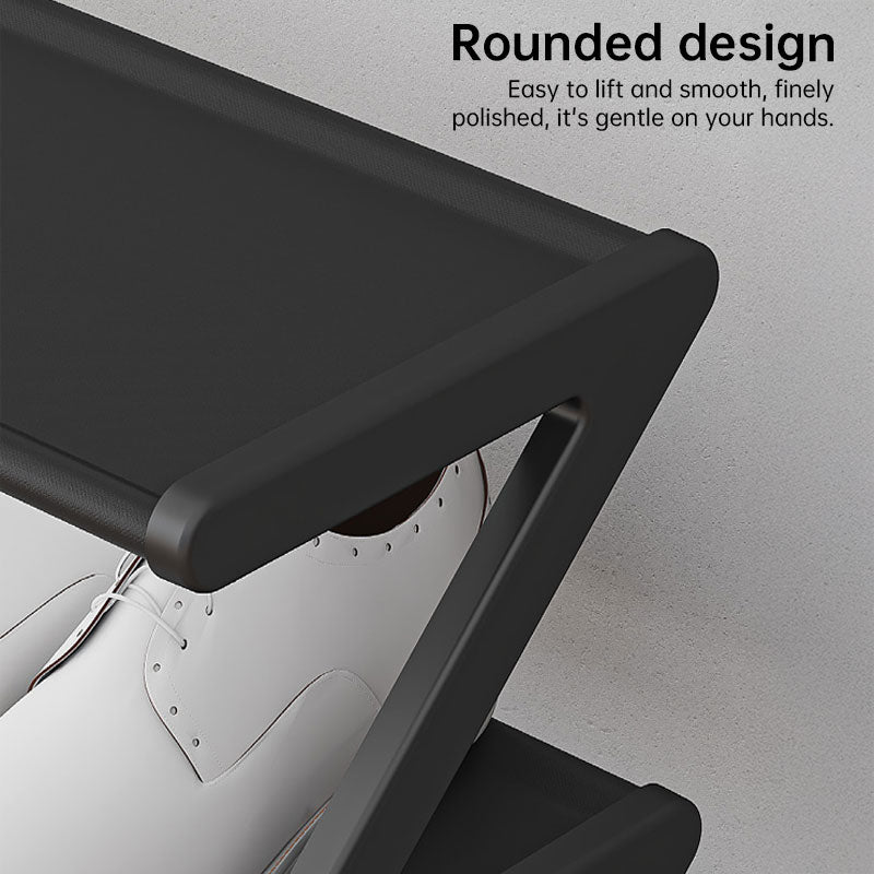 Z-shaped 4-layer shoe organizer: space-saving, wall/corner-mount, stackable, adjustable storage shelf.