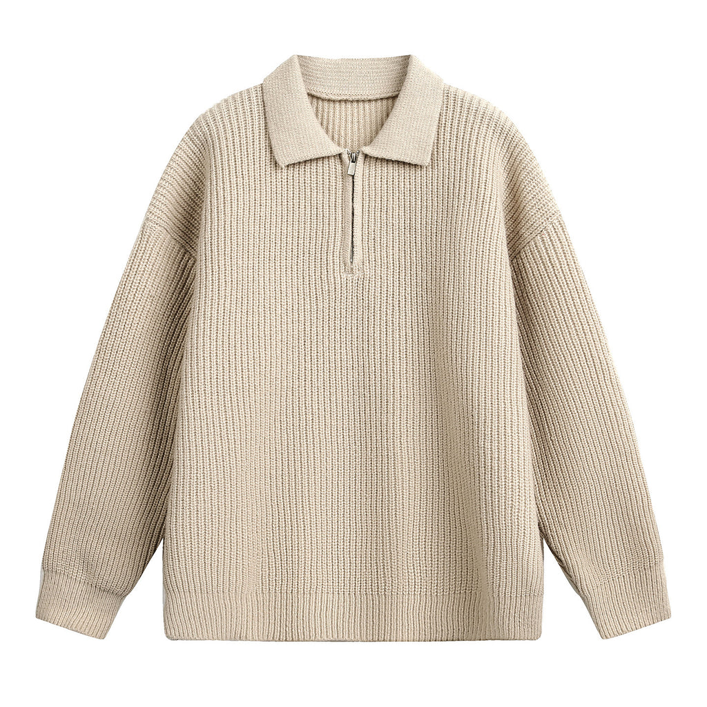 Half zip lapel sweater for men