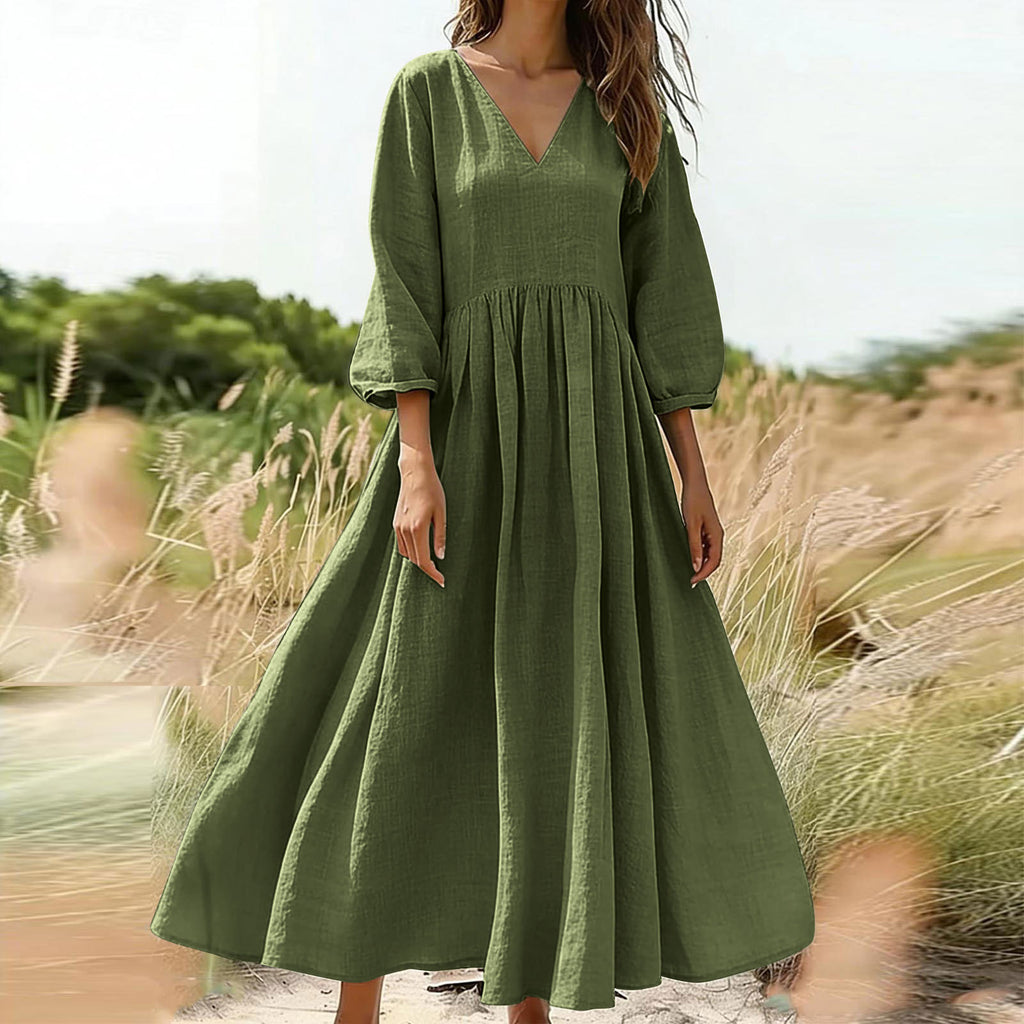 V-neck pleated dress