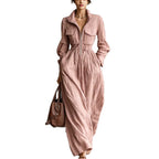 Zip-Front A-Line Maxi Dress – Elastic Waist