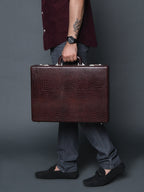 Executive Croco Leather Briefcase/Suitcase- Brown
