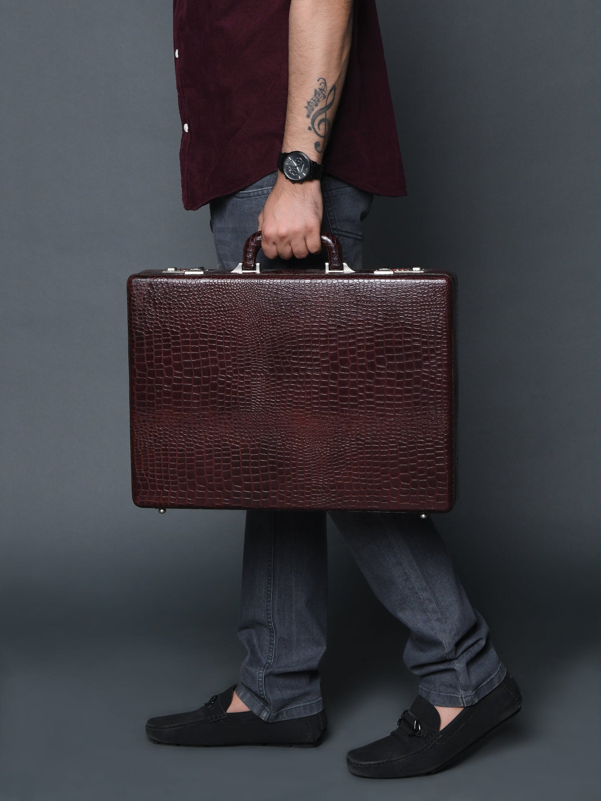 Executive Croco Leather Briefcase/Suitcase- Brown