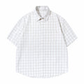 Casual Loose Checkered Short Sleeve Shirt for Men - beige