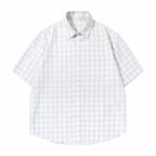 Casual Loose Checkered Short Sleeve Shirt for Men - beige