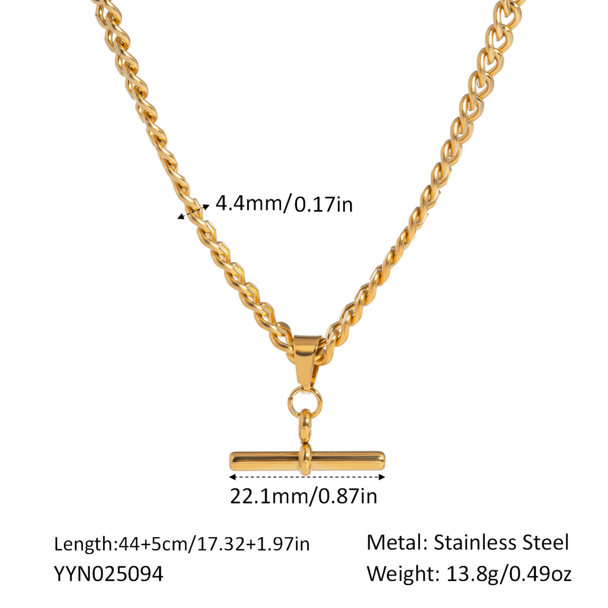 Hip Hop Punk Stainless Steel T-Bar Pendant Necklace - Style YYN025094