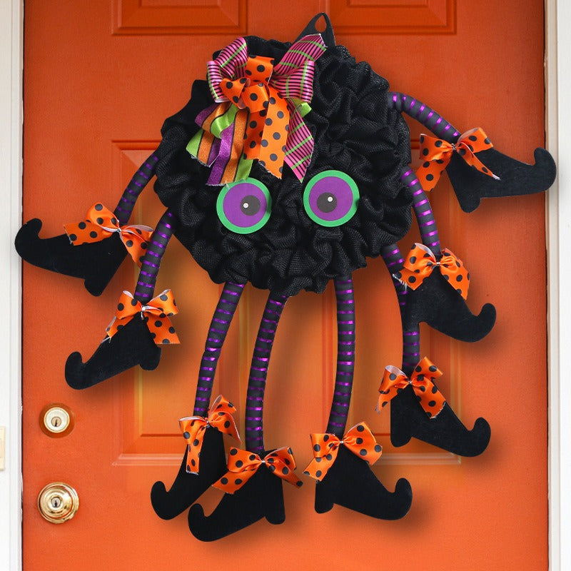 Halloween New Multi legged Spider Door Hanging Creative Fabric Decoration Wreath Halloween Party Decoration