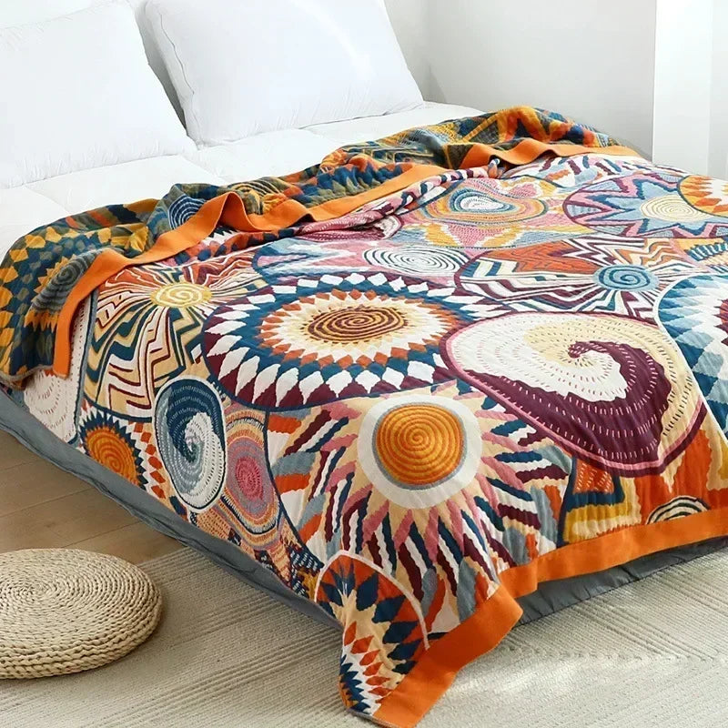 1pc Bohemian Style Flannel Blanket Nordic Tribal Print, Ultra Soft Lightweight for Sofa, Bed, Travel, Season, Home Decor Gift