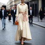 Long sleeved shirt collar solid color long skirt dress