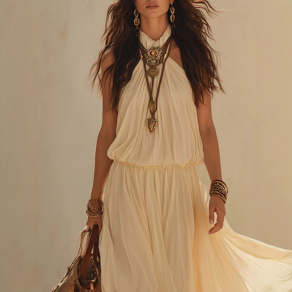 Halter Neck Maxi Dress – Waist-Defining Silhouette