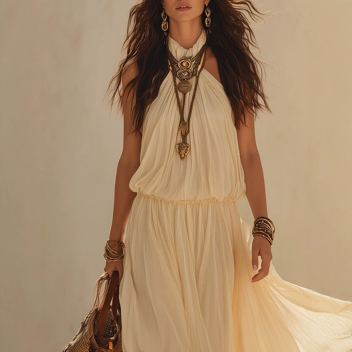 Halter Neck Maxi Dress – Waist-Defining Silhouette