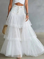 Cowboy patchwork mesh large swing skirt - White