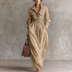 Zip-Front A-Line Maxi Dress – Elastic Waist