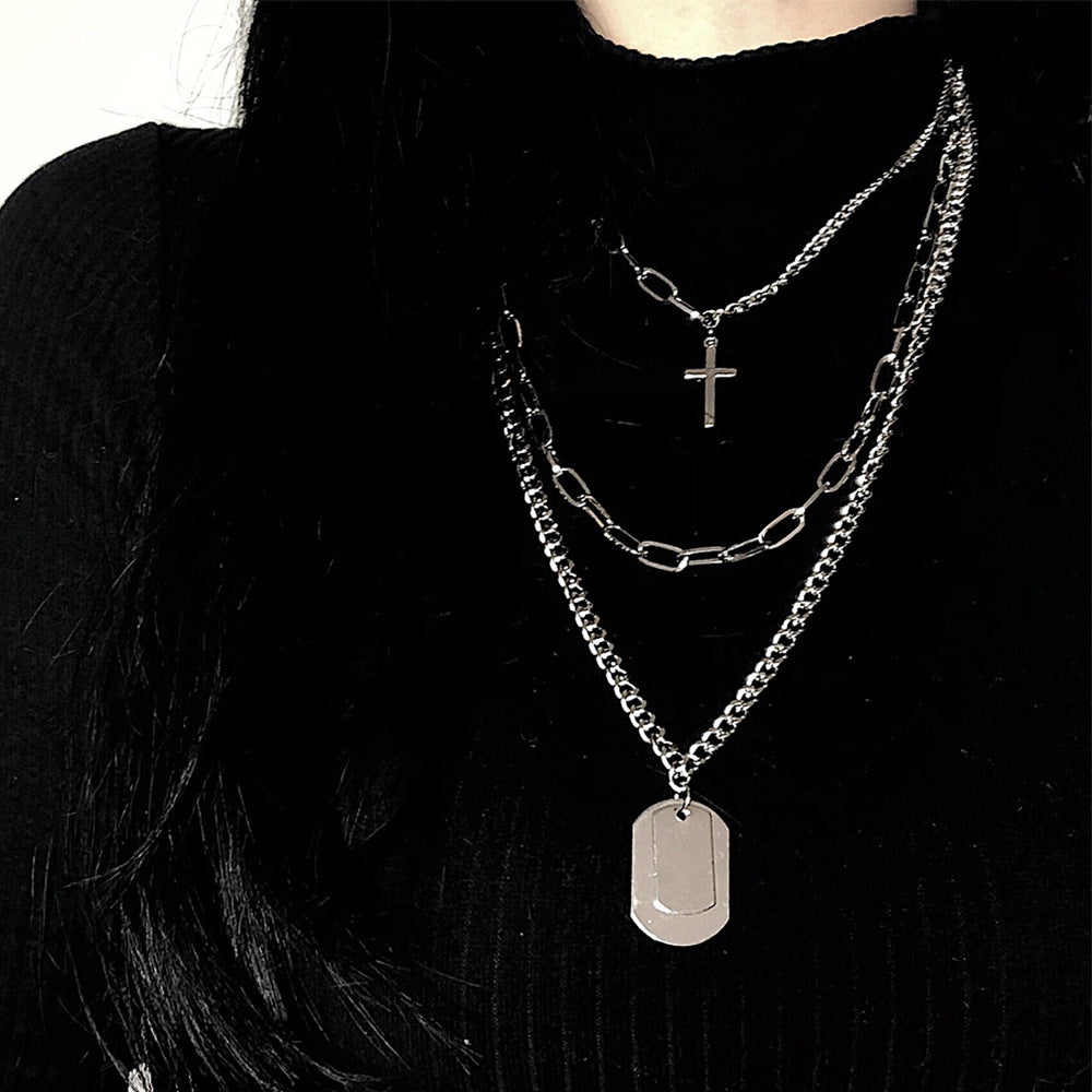 Exaggerated metal hip-hop style cross necklace