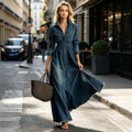 High-Waist Maxi Dress – Long Sleeves & Flip Collar
