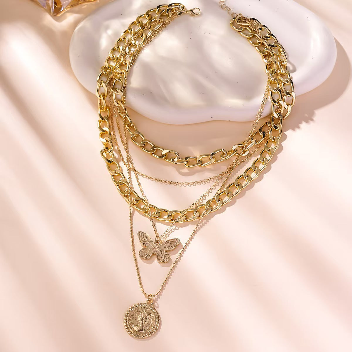 Alloy jewelry portrait layered necklace - Headshot Style Four