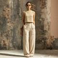 Linen Wide-Leg Pants Set – Sleeveless Pocket Vest