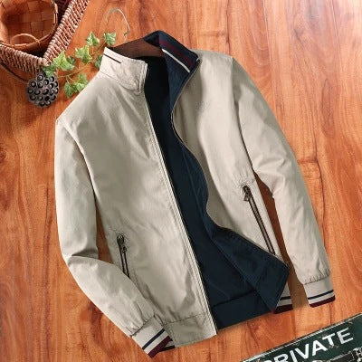 Autumn double-sided jacket for men middle-aged stand up collar casual jacket for men pure cotton casual jacket jacket for men