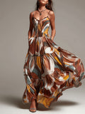 Thin shoulder strap pleated waist pocket dress, brown