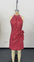 Summer Fashion Sleeveless Floral Ruched Mini Dress - red
