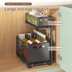 2-tier pull-out cabinet organizer, adjustable kitchen basket, under-sink organizer, spice rack, drawer slide.