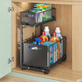 2-tier pull-out cabinet organizer, adjustable kitchen basket, under-sink organizer, spice rack, drawer slide.