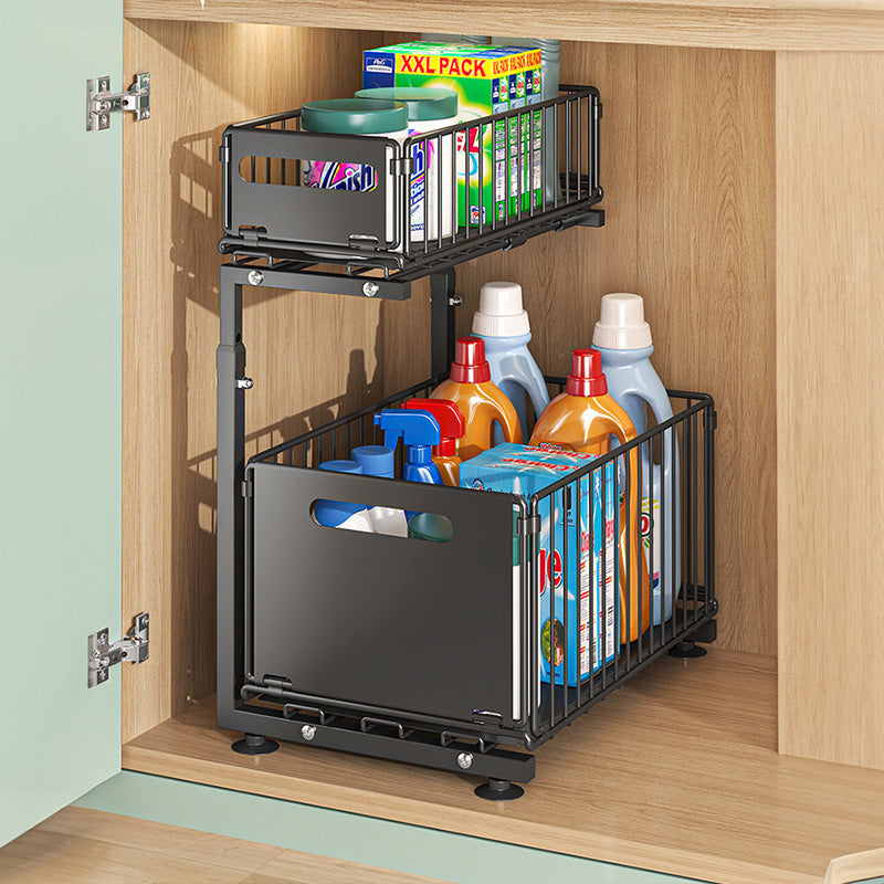2-tier pull-out cabinet organizer, adjustable kitchen basket, under-sink organizer, spice rack, drawer slide.