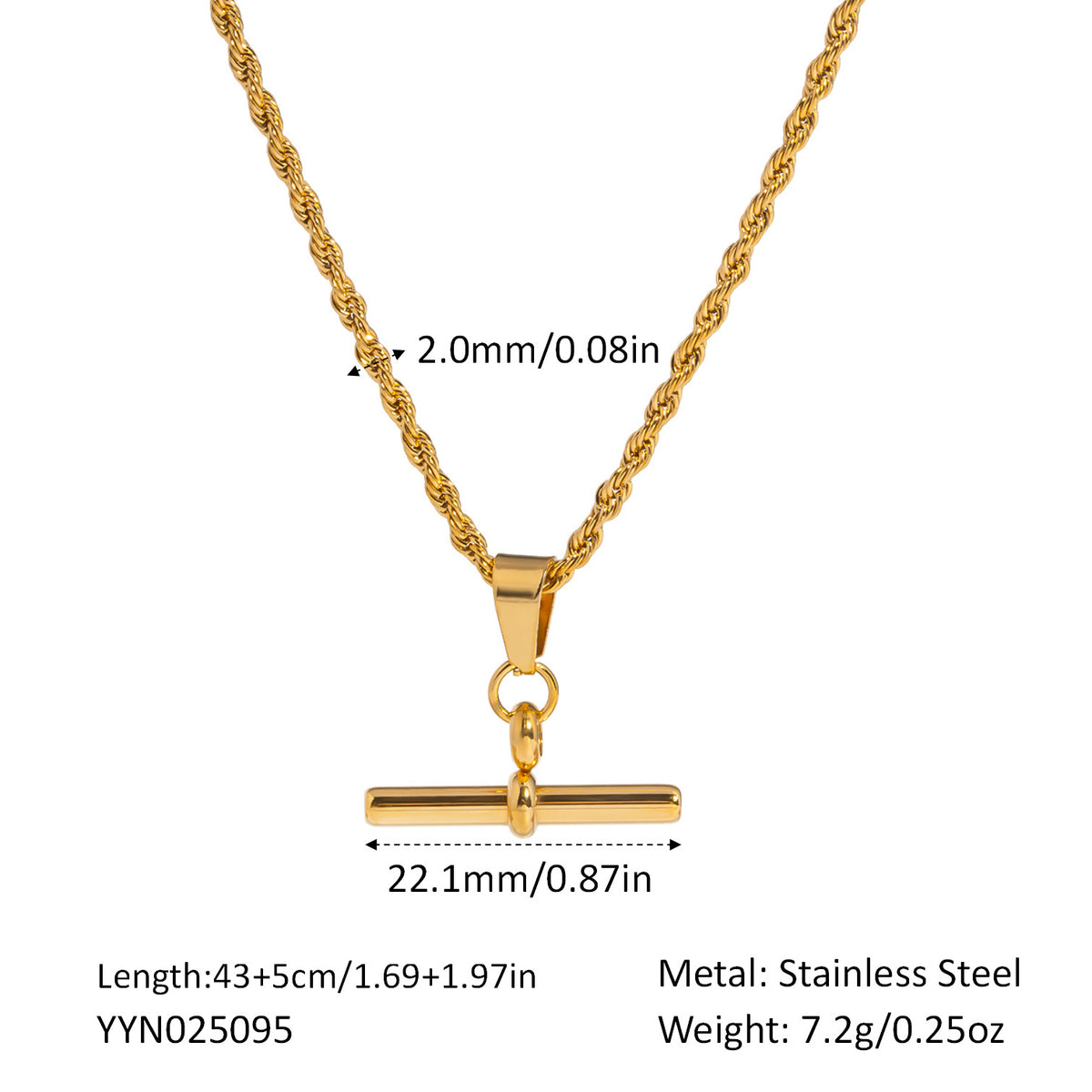 Hip Hop Punk Stainless Steel T-Bar Pendant Necklace - Style YYN025095