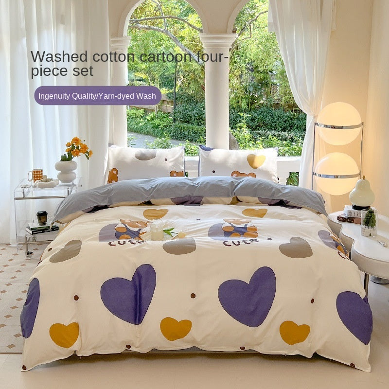 Cartoon Four-Piece Set Fresh Autumn and Winter Single Student Dormitory Bedding Sheet Three-Piece Set Single Quilt Cover