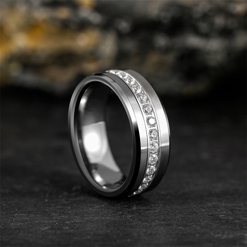 8mm zircon-set tungsten steel ring