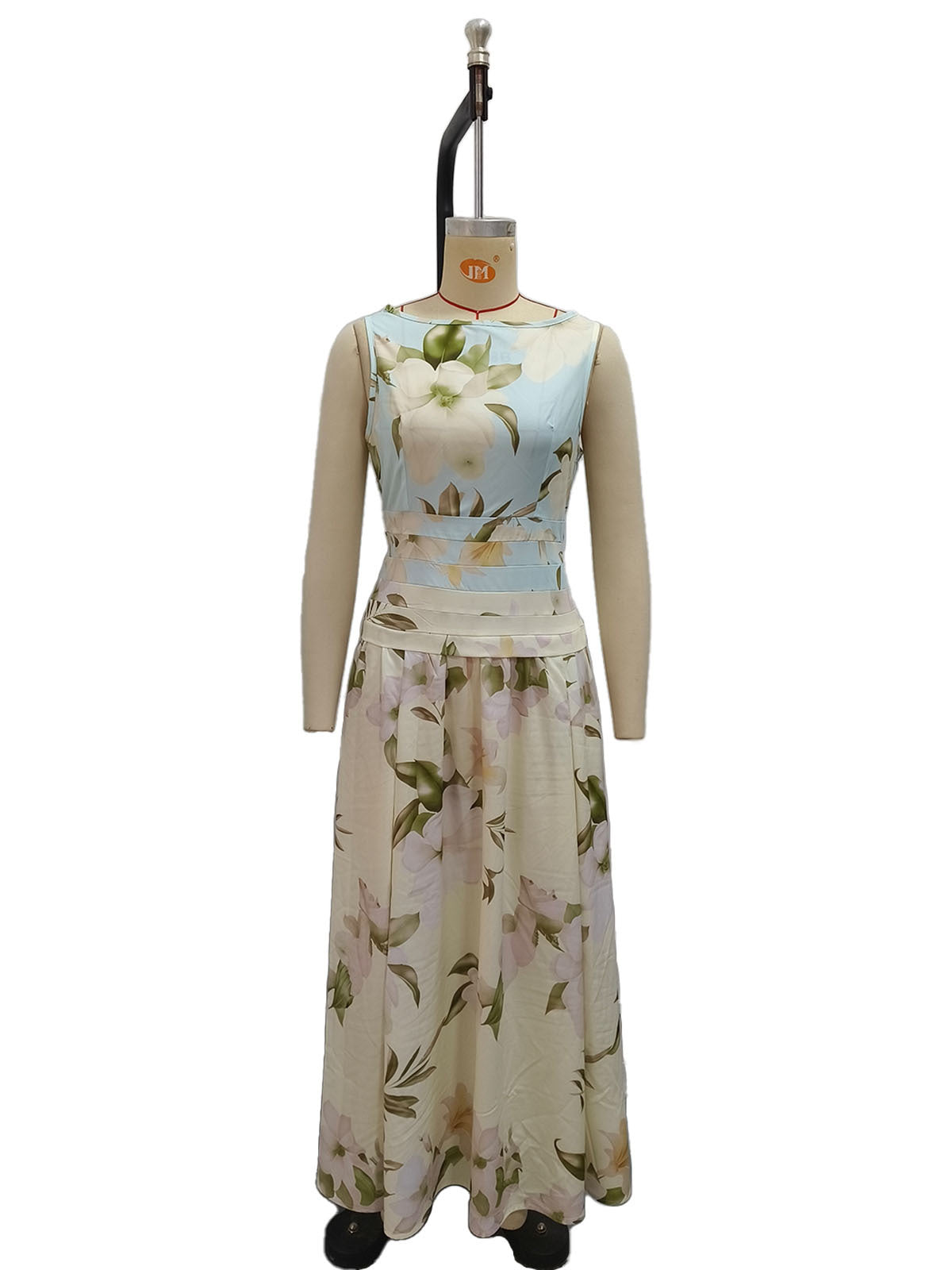 V-neck floral print backless dress - blue
