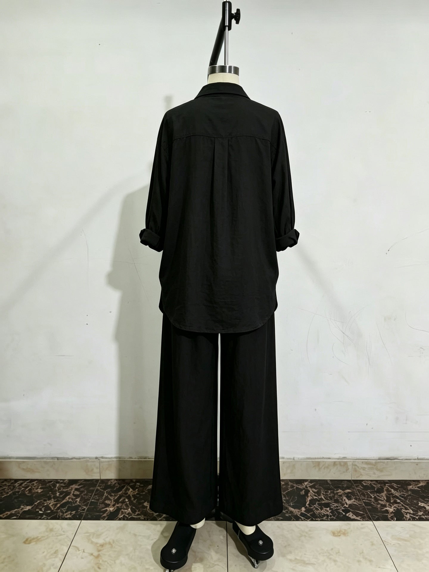 Linen Wide-Leg Pants Set – Button-Front Shirt