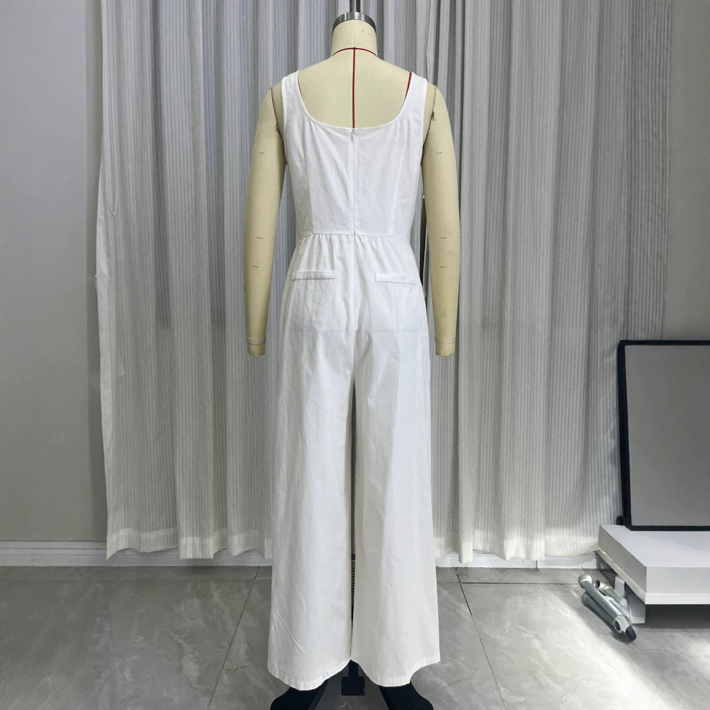 V-Neck Pocket Jumpsuit – High-Waist Long-Leg Style