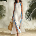Style Stripe Split Sleeveless Vacation Casual Dress