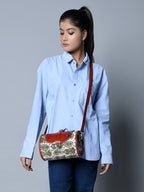 Cylindrical Block Printed Leather Bag