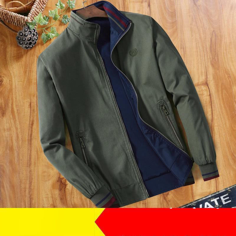 Autumn double-sided jacket for men middle-aged stand up collar casual jacket for men pure cotton casual jacket jacket for men