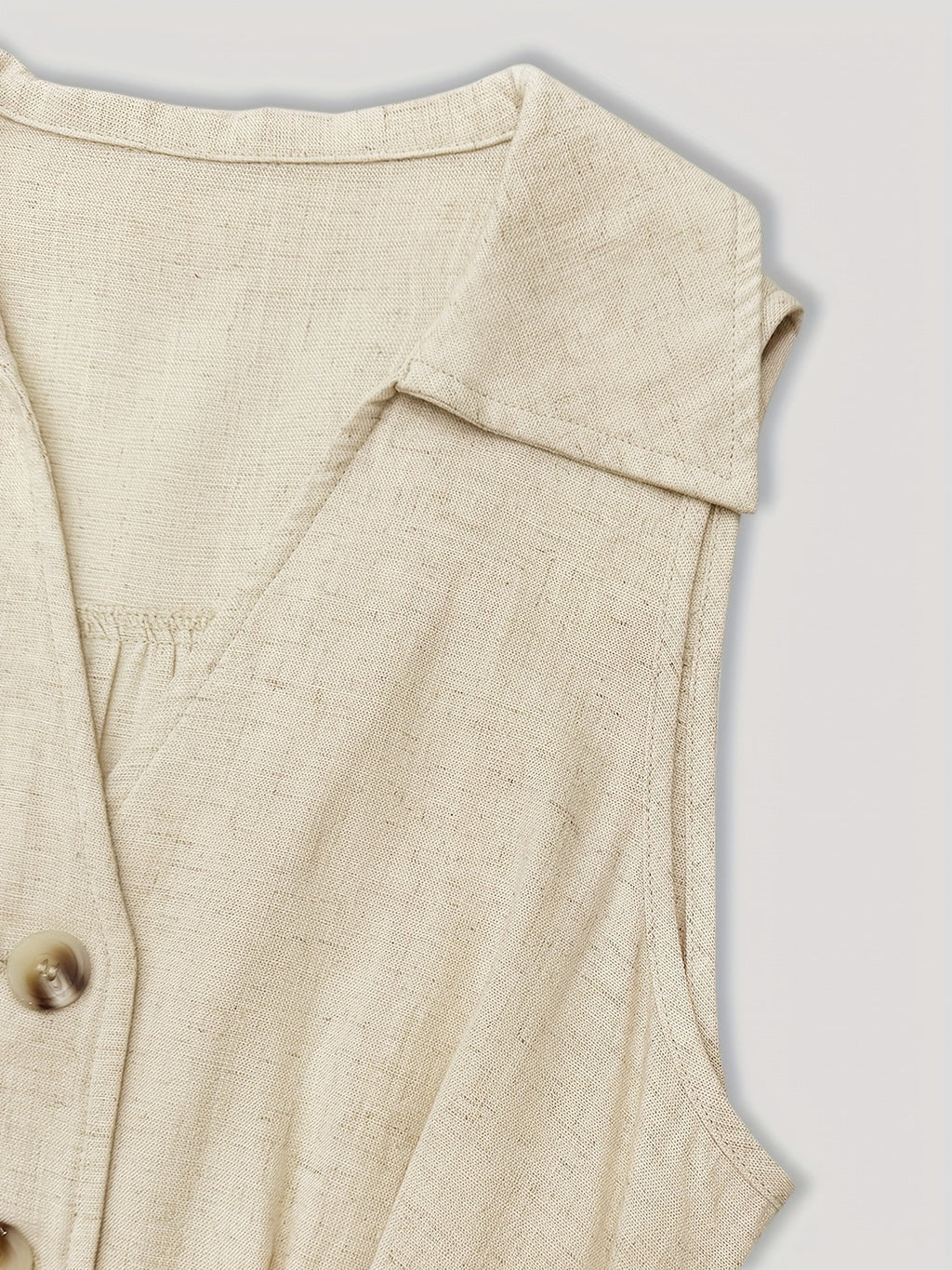 V-neck sleeveless breasted waistband A hem shirt dress - beige