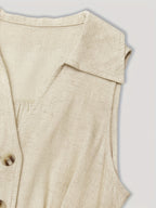 V-neck sleeveless breasted waistband A hem shirt dress - beige
